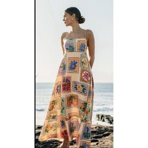 Paper Heart Anthropologie Wo's Strappy Stamp Floral Postcard Maxi Dress M Beach